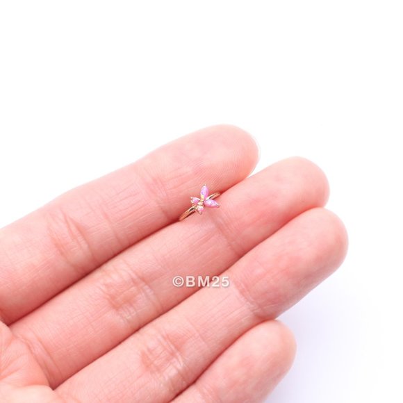 14 Karat Gold Brilliant Fire Opal Dainty Butterfly Bendable Hoop Ring - Picture 2 of 5